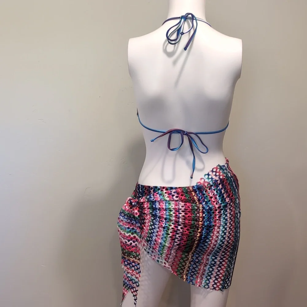 SHEIN Multicolor Strappy Halter Bikini With Matching Coverup Size Medium